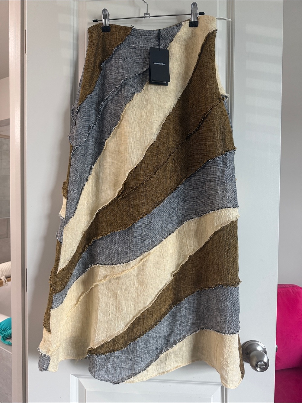 NWT Massimo Dutti Neutral Patchwork A-Line Skirt in Cream, Olive, BLUE
